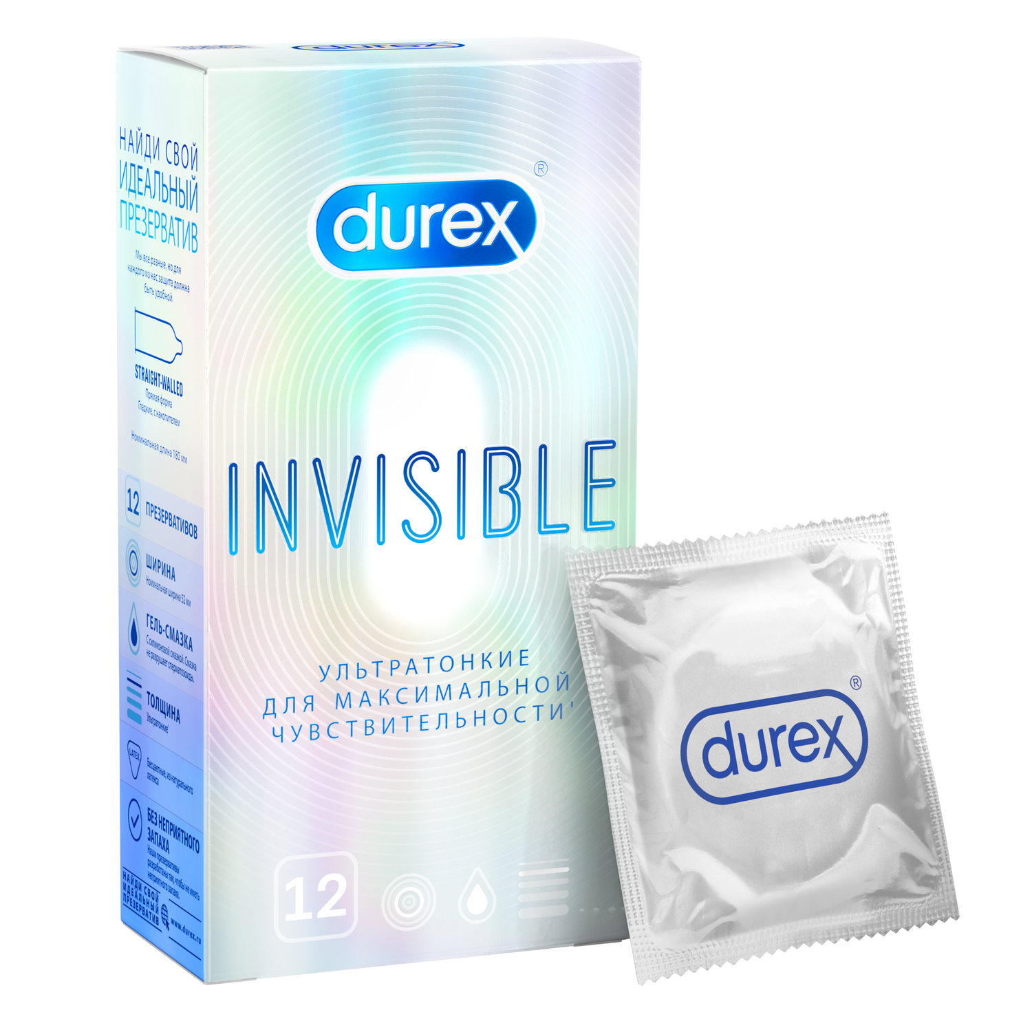 Презервативы Durex Invisible ультратонкие, 12 шт. гель лубрикант durex perfect gliss 50 мл