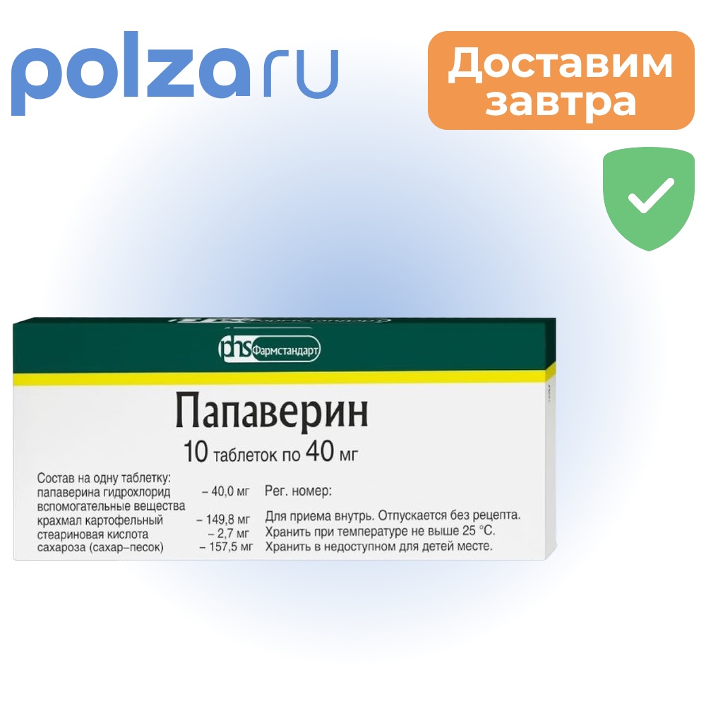 

Папаверин гидрохлорид, таблетки 40 мг, 10 шт.