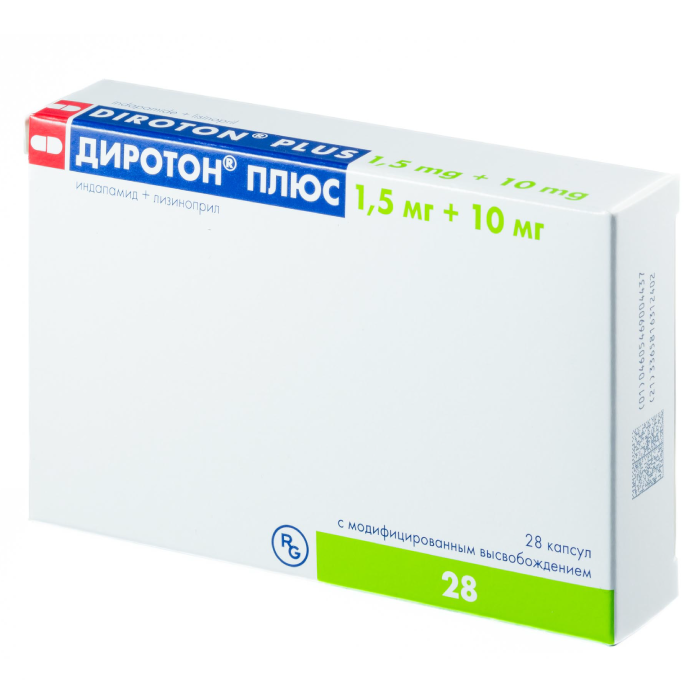 Диротон Плюс, капсулы с модиф. высв. 10 мг+1.5 мг, 28 шт. купить по ...