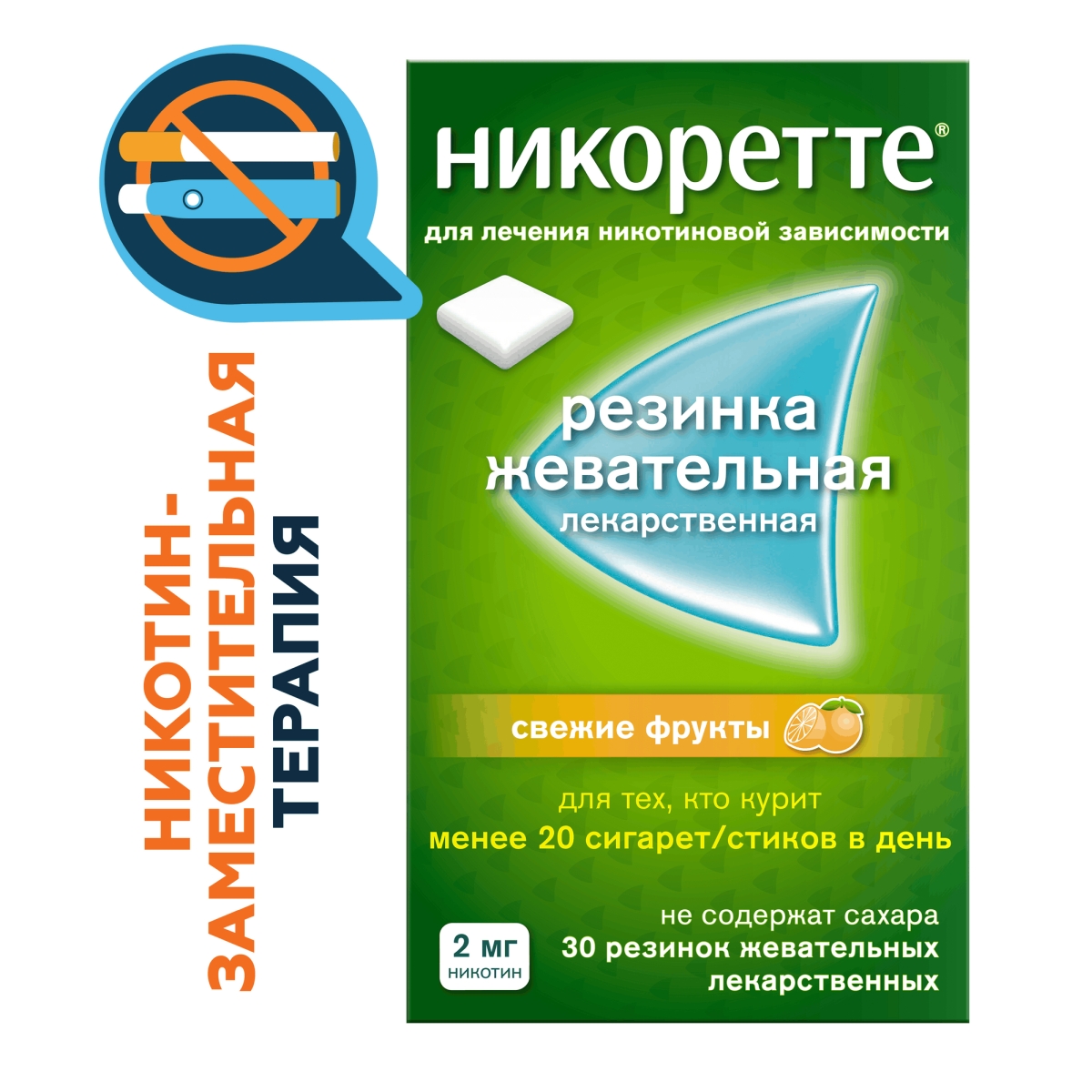 

Никоретте, жевательная резинка, 2 мг