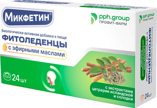 Микфетин Фитоледенцы с эфирными маслами, исландским мхом и солодкой 24 шт