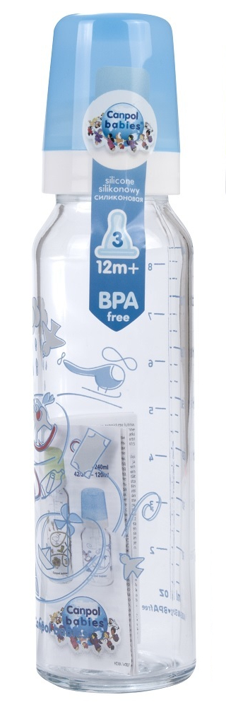 

Бутылочка стеклянная с силиконовой соской 12+, 240 мл