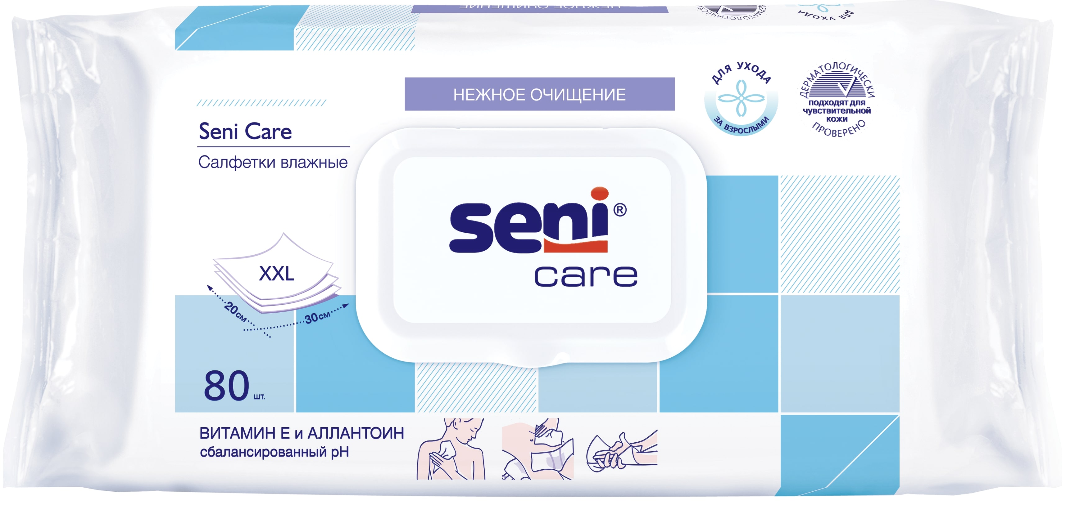 Seni Care, влажные салфетки с витамином Е, 80 шт.