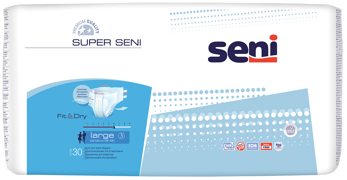 Seni Super, подгузники для взрослых (L), 30 шт. seni super classic подгузники д взрослых small 1 10 шт