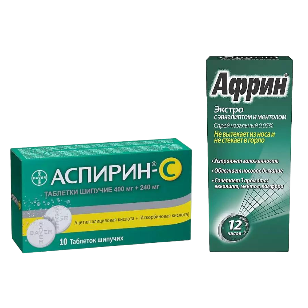 

Набор Аспирин-С 400+240мг 10шт и Африн Экстро 15мл