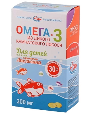 Омега-3 из дикого камчатского лосося, капсулы для детей с 3 лет (апельсин), 84 шт.