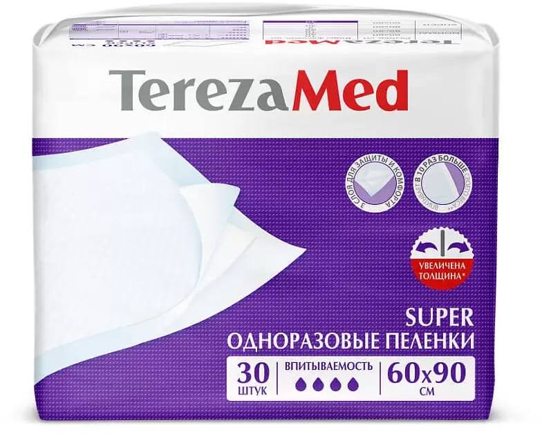 

TerezaMed Super, пеленки одноразовые, 60 см х 90 см, 30 шт.