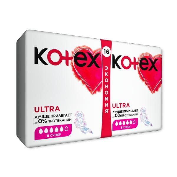 Kotex Ultra Super, прокладки, 16 шт. kotex прокладки ультра мягк super 8 шт