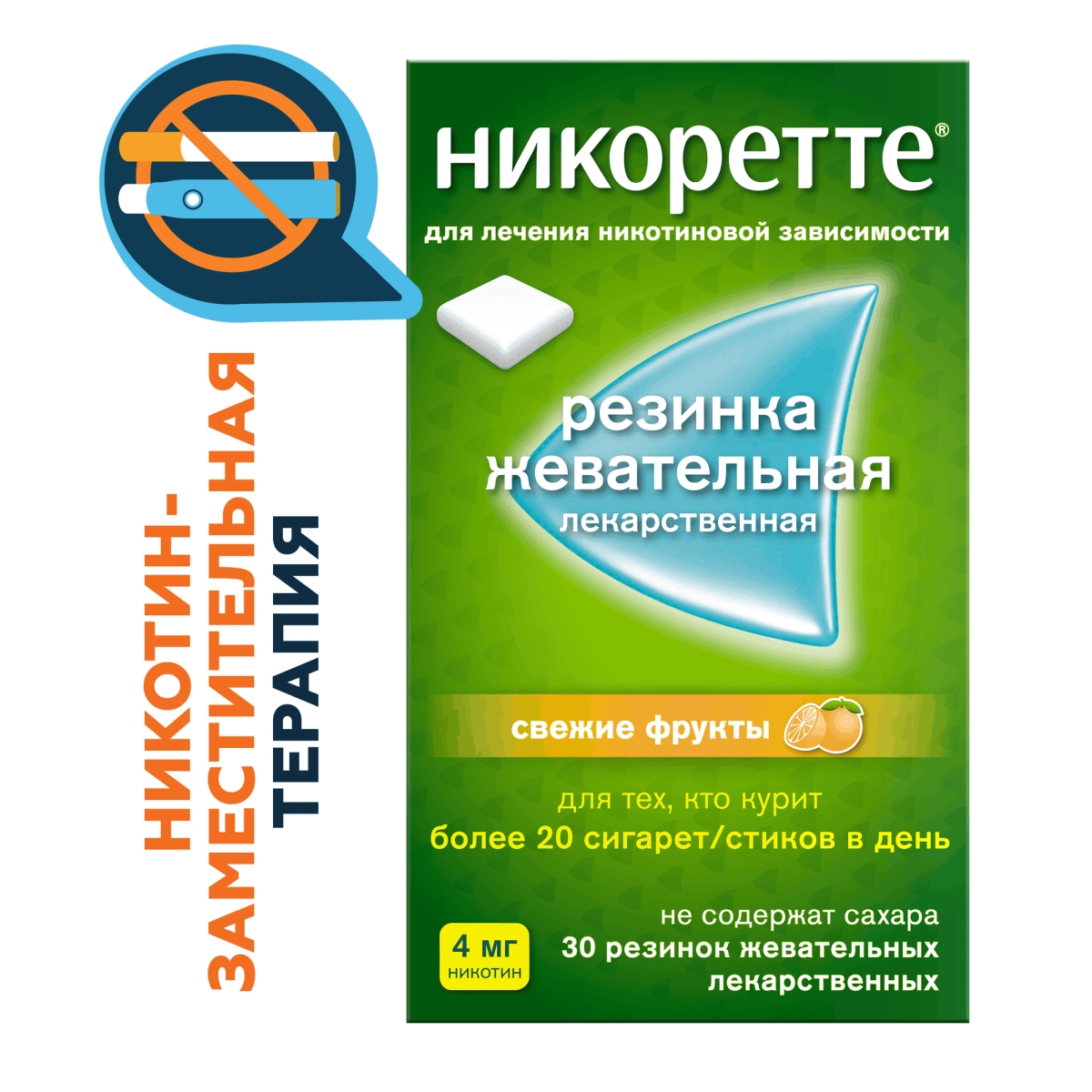 

Никоретте, жевательная резинка, 4 мг