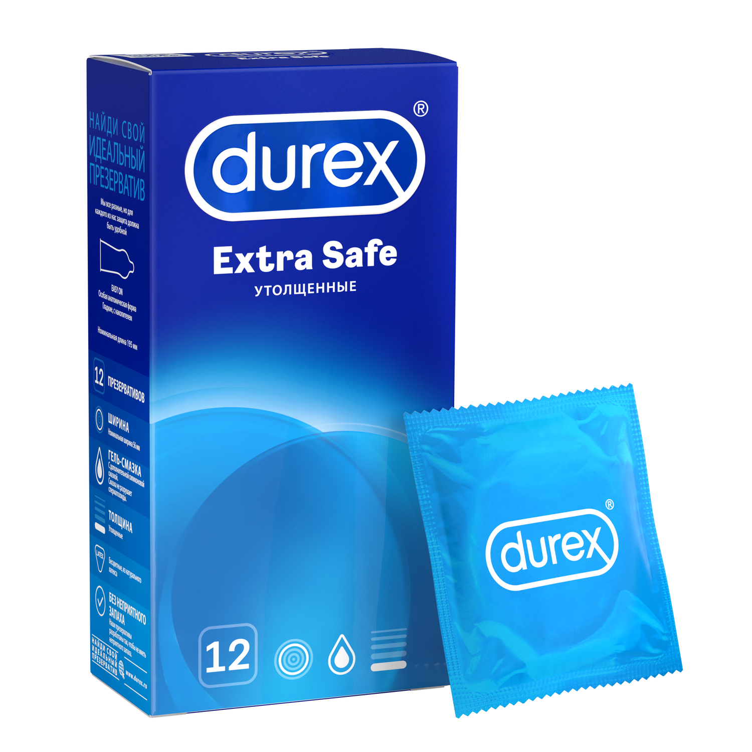 Презервативы Durex Extra Safe утолщенные, 12 шт. презерватив торекс ребристые 12