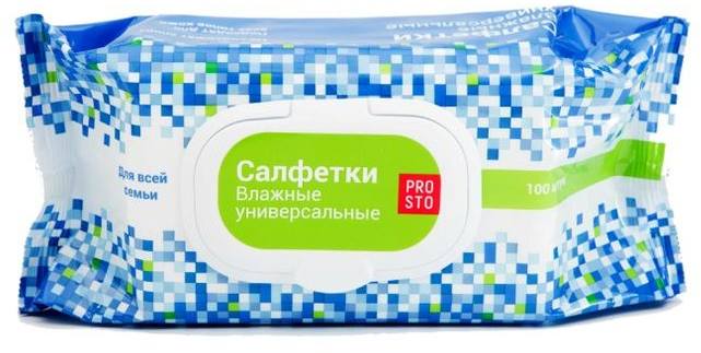 PROSTO, салфетки влажные универсальные с пластиковым клапаном, 100 шт.