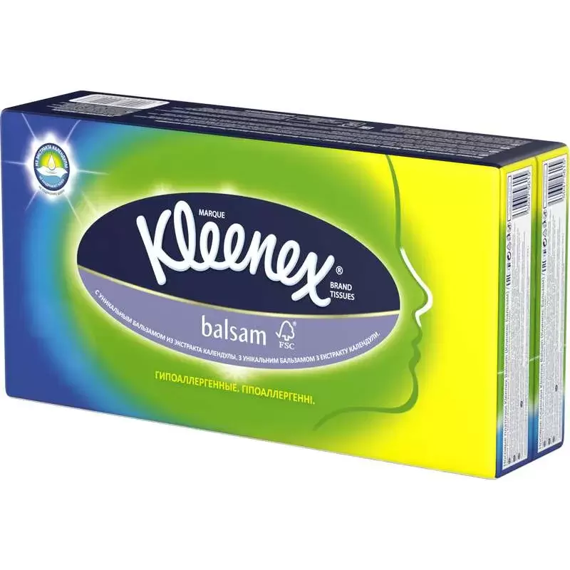 Kleenex, платочки носовые бумажные с бальзамом, 72 шт.