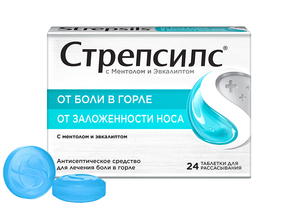 Стрепсилс, таблетки для рассасывания (ментол-эвкалипт), 24 шт. ларипронт таблетки для рассасывания 20 шт