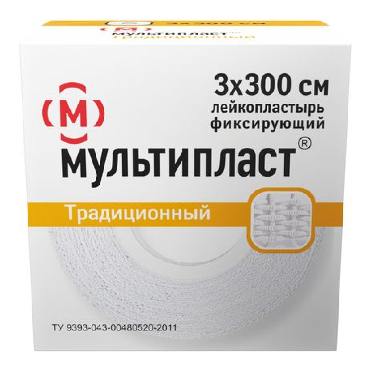 Лейкопластырь фиксирующий нестерильный Традиционный Мультипласт, 3 х 300см