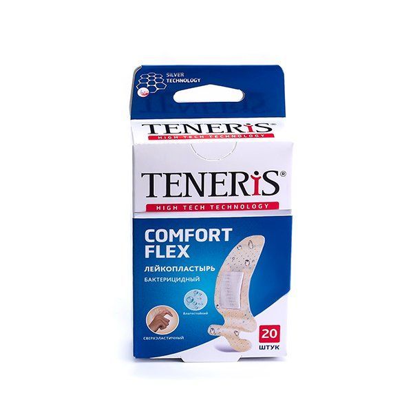 Teneris Comfort Flex, лейкопластырь бактерицидный (76 х19 мм) суперэластичный на полимерной основе, 20 шт. лейкопластырь мозольный салипод 6х10 см
