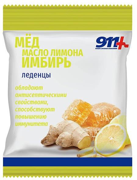 911 леденцы (мед/масло лимона/имбирь) 50 г х1