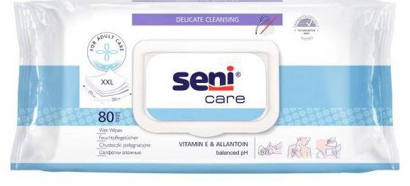 Seni Care, влажные салфетки с витамином Е, 80 шт. aura ultra comfort влажные салфетки детские с экстрактом алоэ и витамином е 120