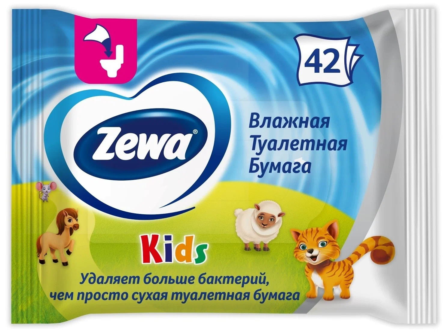 Бумага туалетная влажная Zewa Kids, 42 шт. влажная туалетная бумага mon rulon 50 детская 2 уп