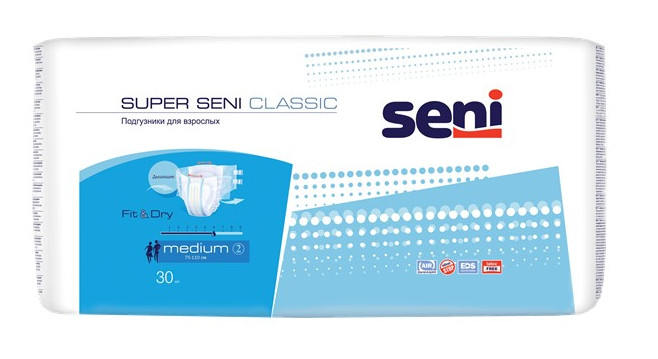 Seni Super Classic подгузники для взрослых Medium (№2), 30 шт. серебряные крылья