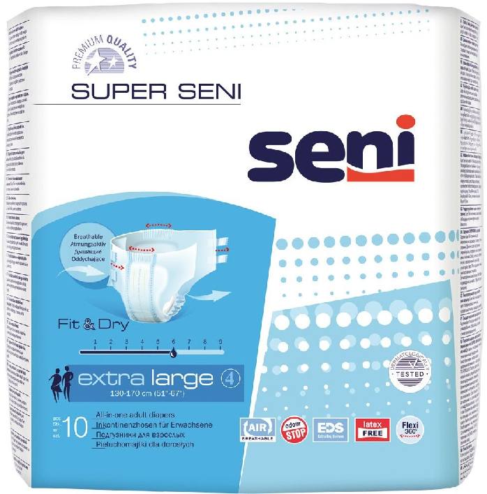 Seni Super, подгузники для взрослых (XL), 10 шт. seni super plus подгузники для взрослых l 10 шт