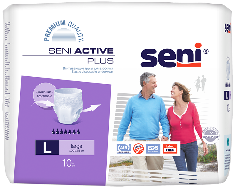 Seni Active Plus, трусы впитывающие (L), 10 шт. seni active normal трусы впитывающие l 30 шт