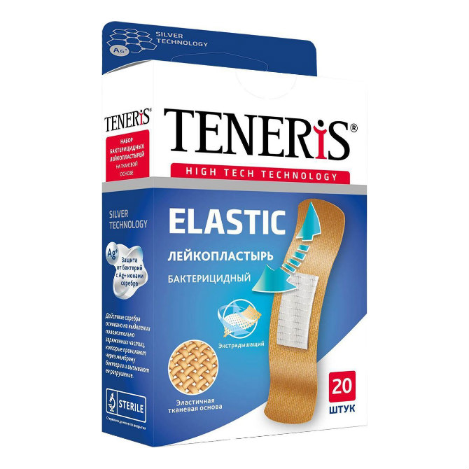 Teneris Elastic, лейкопластырь бактерицидный (76 х19 мм) на тканой основе, 20 шт. пластырь бактерицидный на полимерной основе universal teneris тенерис 7 6см х 1 9см 20 шт