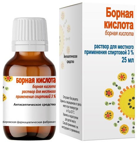 Борная кислота раствор 3% 25 мл для местного применения спиртовой
