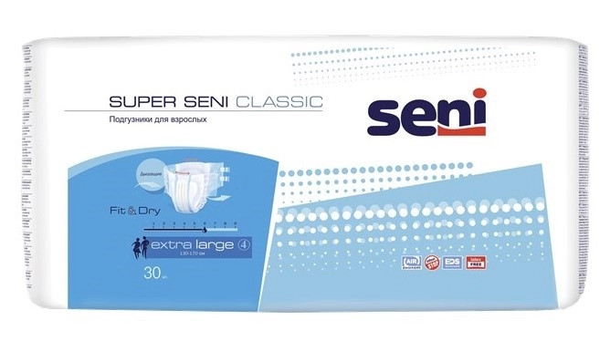 Seni Super Classic подгузники д/взрослых Extra Large (№4), 30 шт seni актив нормал трусики для взрослых р м 10 шт
