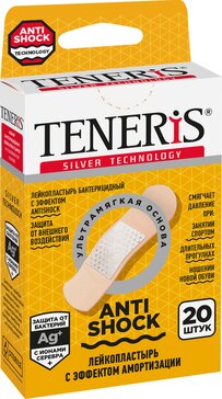 Teneris лейкопластырь бактерицидный anti shock с эффектом амортизации 76х19 20 шт