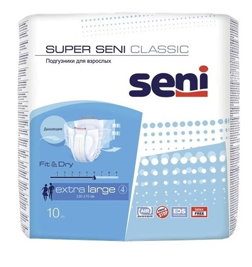 Seni Super Classic подгузники д/взрослых Extra Large (№4), 10 шт seni super classic подгузники д взрослых small 1 10 шт