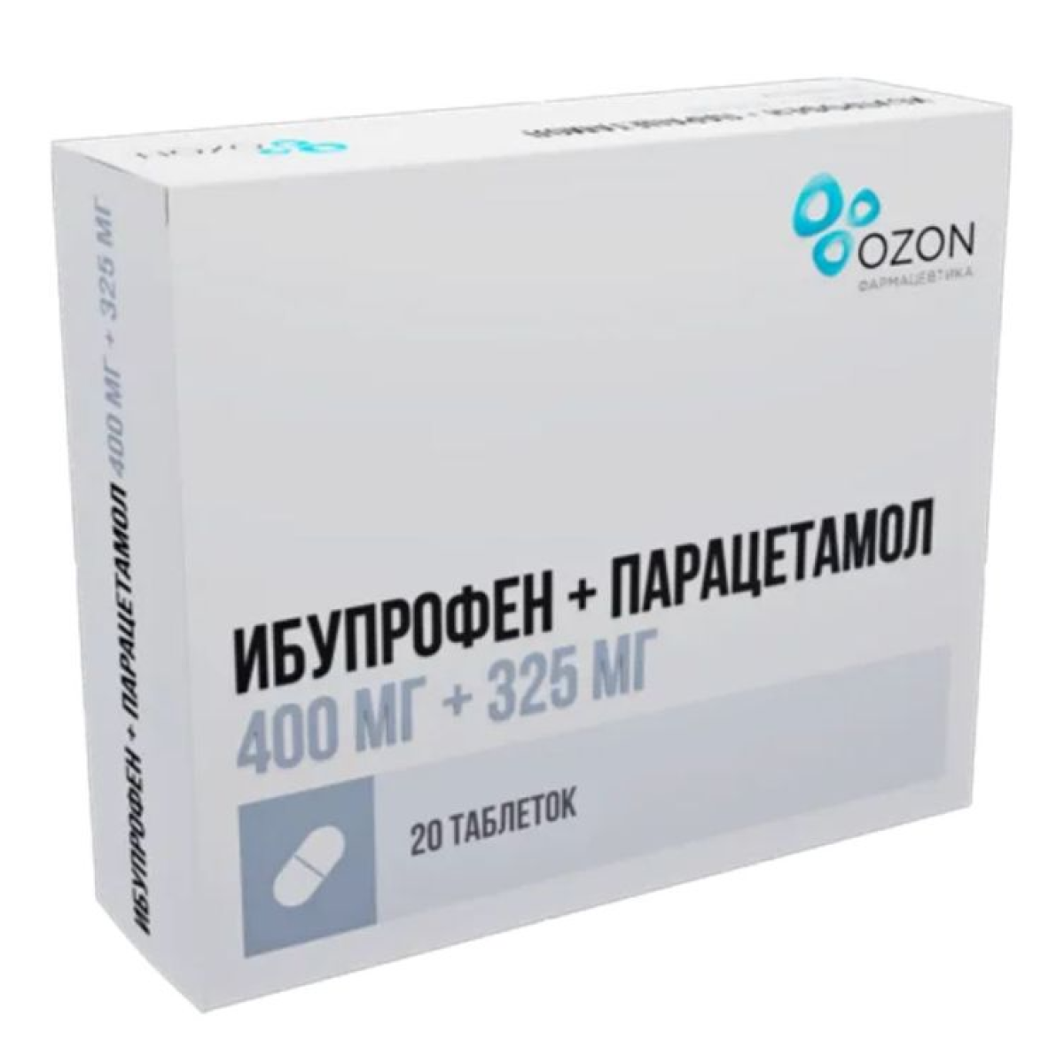 Ибупрофен+Парацетамол, таблетки покрыт. плен. об. 400 мг +325 мг, 20 шт.