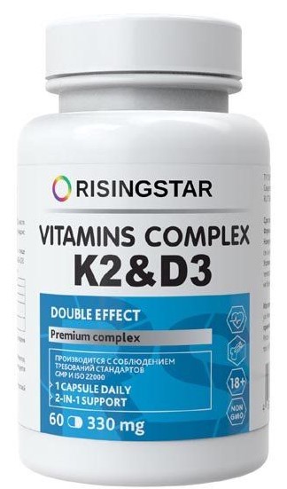 

Risingstar K2 & D3 Дабл Эффект, капсулы, 330 мг, 60 шт.