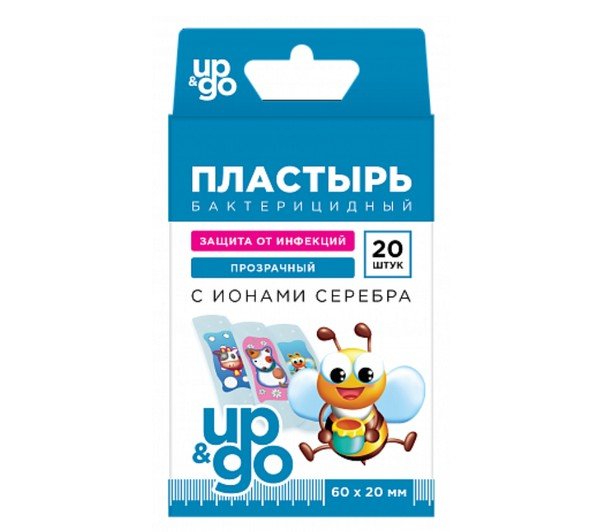 Up&go пластырь бактерицид с ионами серебра прозрачный д/детей тату пластырь на полимерной основе 20 Мм x60 мм №20