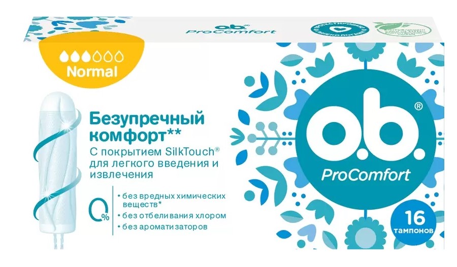 

Тампоны O.B. Procomfort нормал (+8 шт подарок), 16 шт.