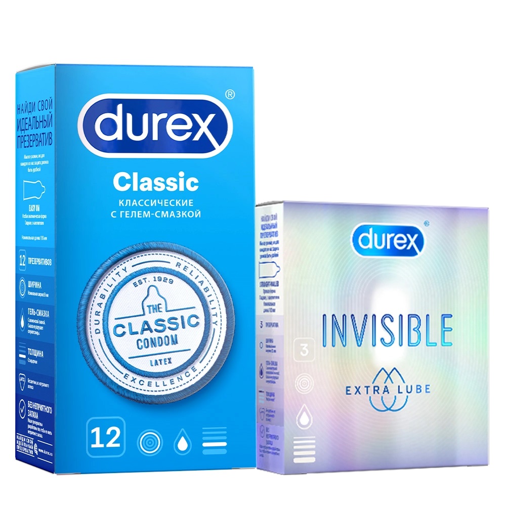 Durex презервативы classic, 12 шт + invisible extra lube, 3 шт. купить по  цене 991 руб. в Новосибирске, инструкция, отзывы в интернет-аптеке Polza.ru