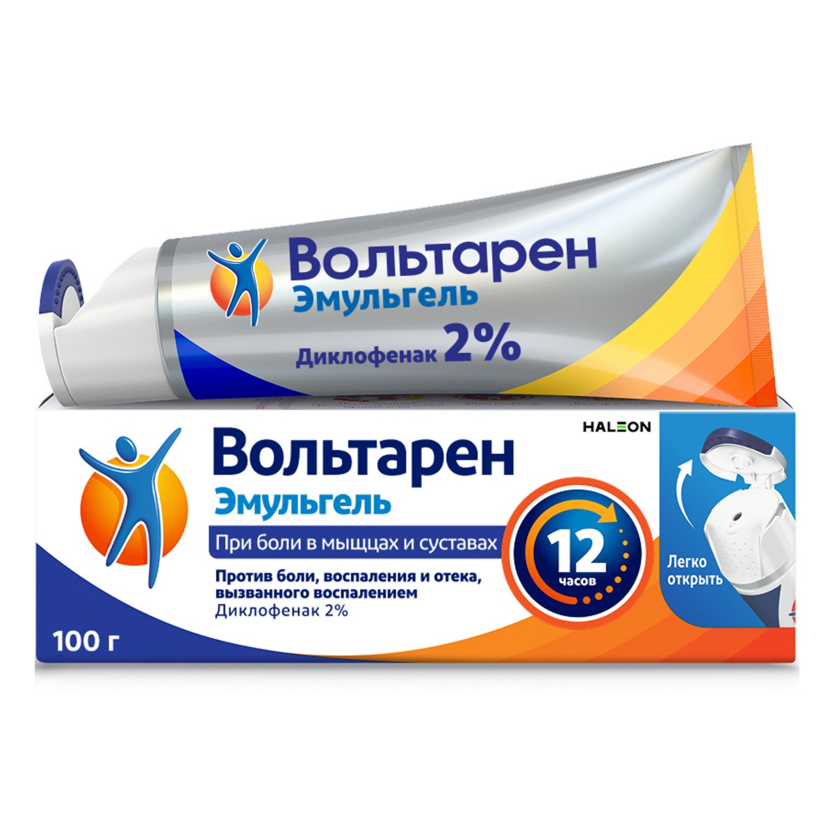 Вольтарен Эмульгель, 12 часов при боли в спине, мышцах и суставах, диклофенак 2%, 100 г