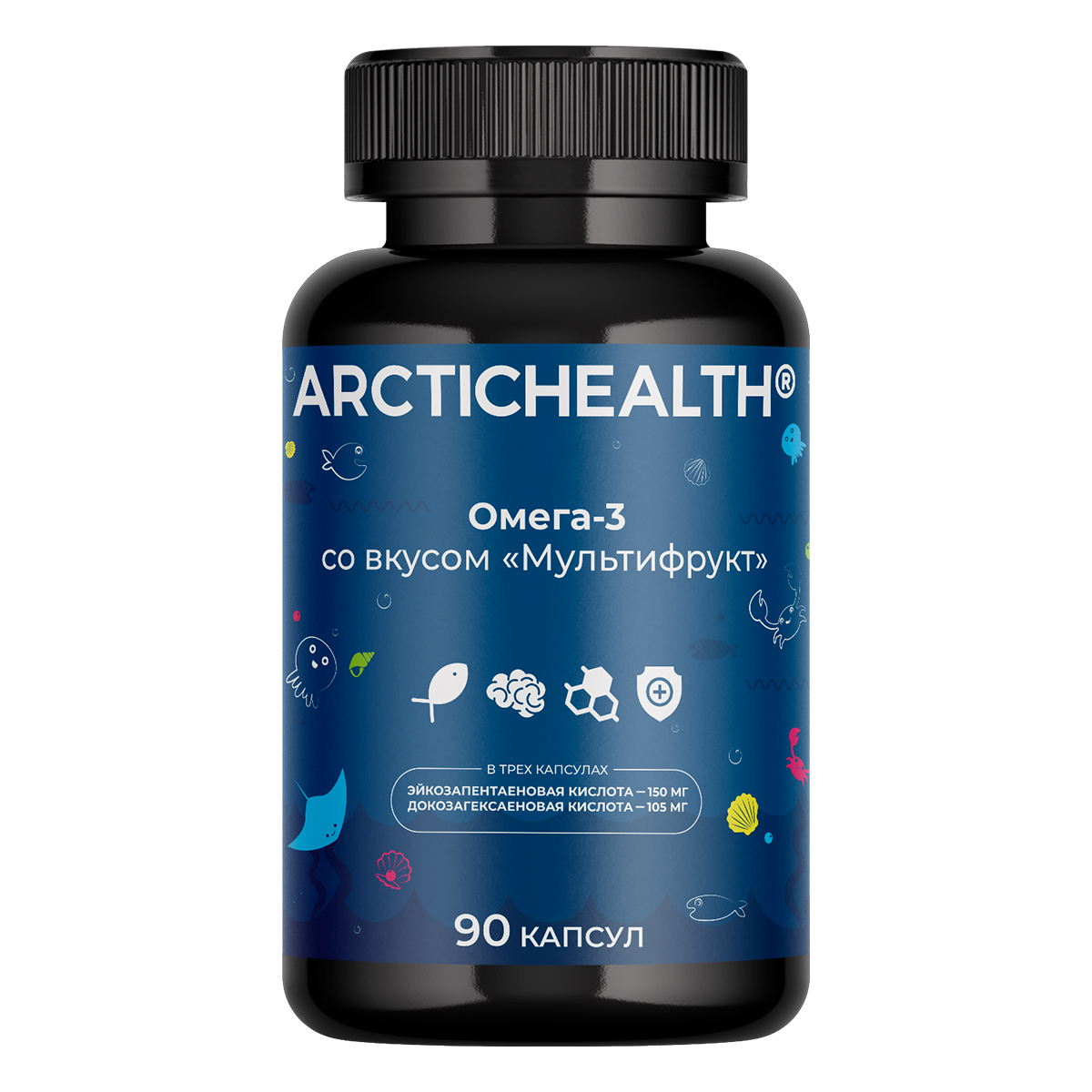 Arctic Health Омега-3 детская со вкусом мультифрукт, капсулы, 90 шт.
