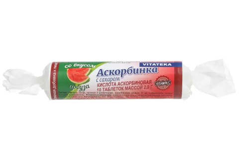 Аскорбинка, кислота аскорбиновая с фруктозой (арбуз), таблетки, 10 шт.