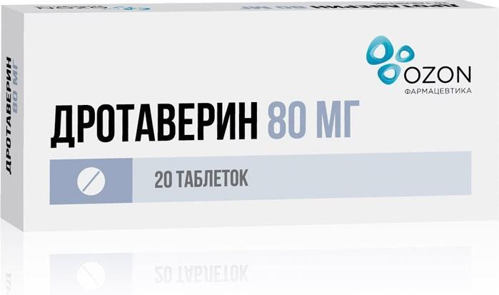 Дротаверин, таблетки 80 мг, 20 шт. дротаверин таблетки 40 мг озон 20 шт