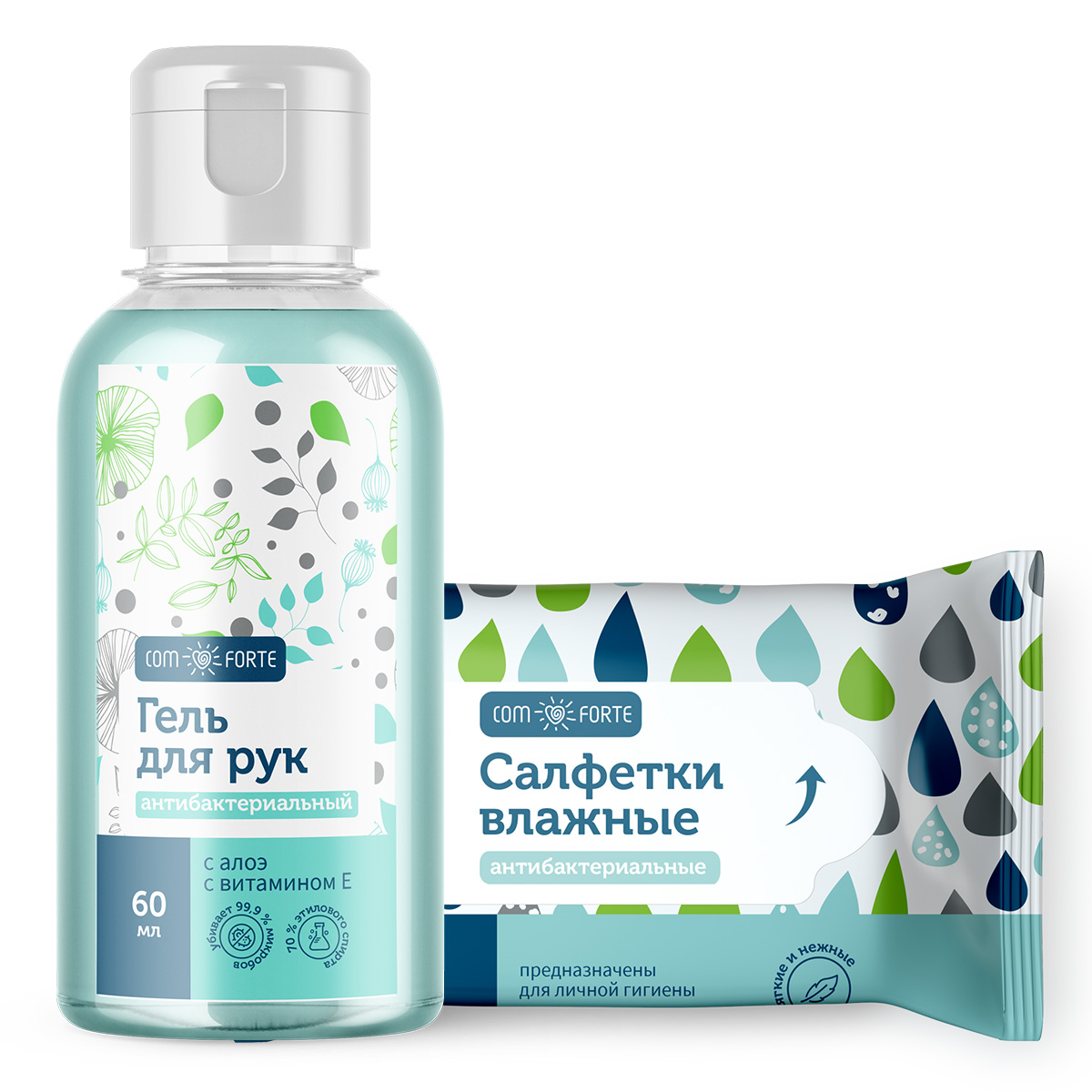 Набор Салфетки ComForte 15шт и Гель для рук 60мл 169₽