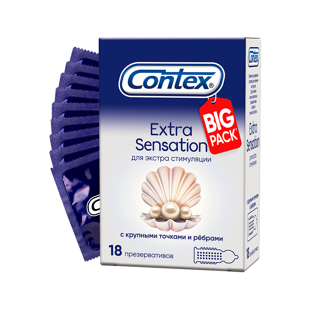 Презервативы Contex Extra Sensation с крупными точками и ребрами, 18 шт.