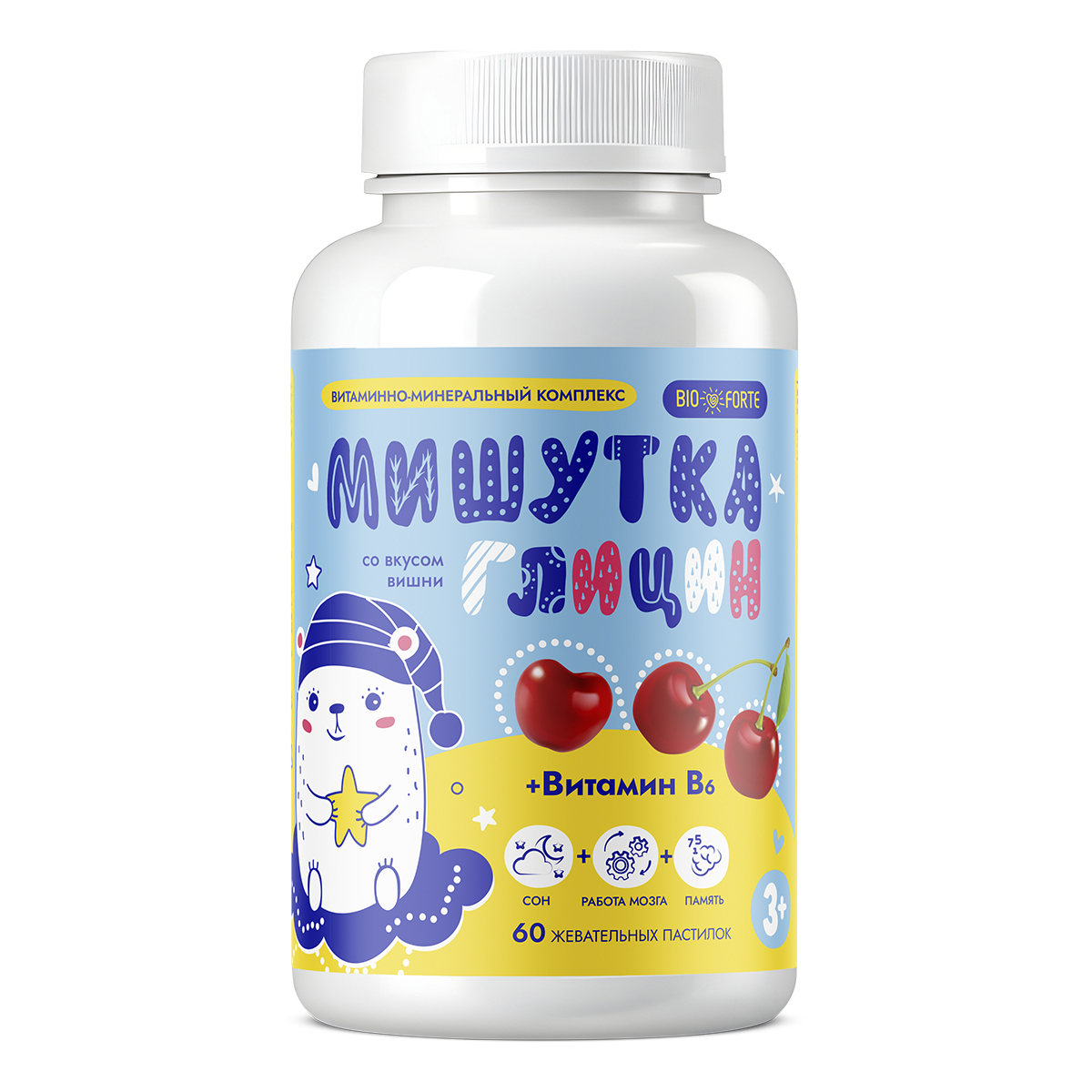 Мишутка Глицин+В для детей ComForte, пастилки жевательные (со вкусом вишни), 60 шт.