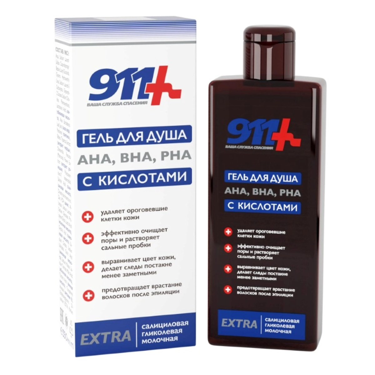 Гель д/душа 911 с кислотами Aha Bha и Pha, 350 мл