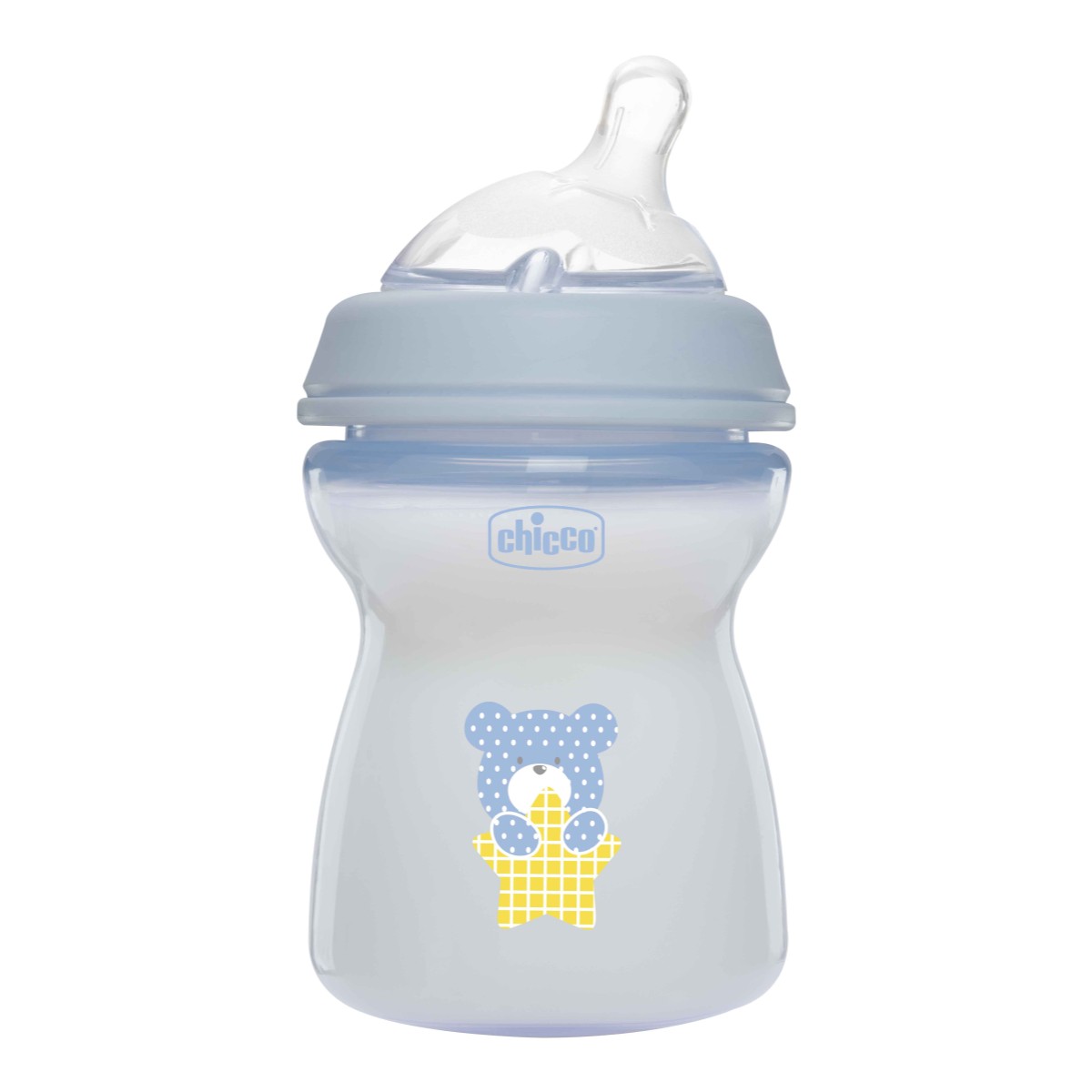 Chicco, Natural Feeling бутылочка с силиконовой соской с наклоном (голубая), 2 мес+, 250 мл