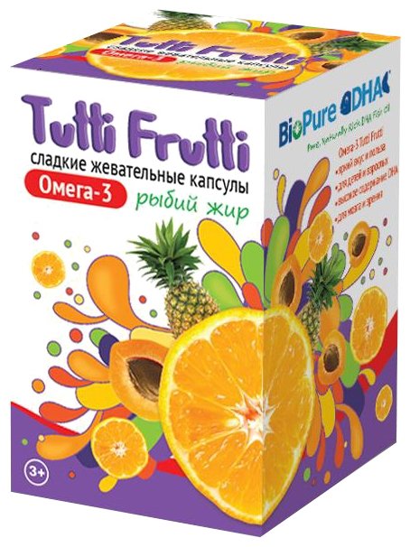 Тутти Фрутти Омега-3, капсулы жевательные 500 мг, 45 шт. рыбный жир детский вкус лимона или апельсина от 3 лет будь здоров капсулы жевательные 400мг 120шт