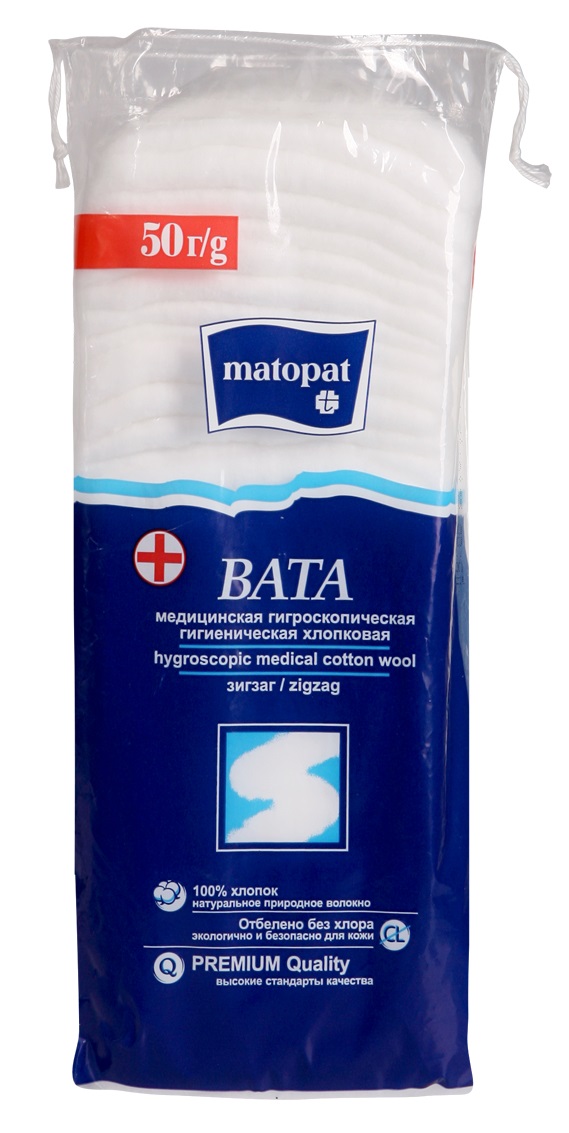 Вата Матопат нестерильная зиг-заг 50 г 97₽