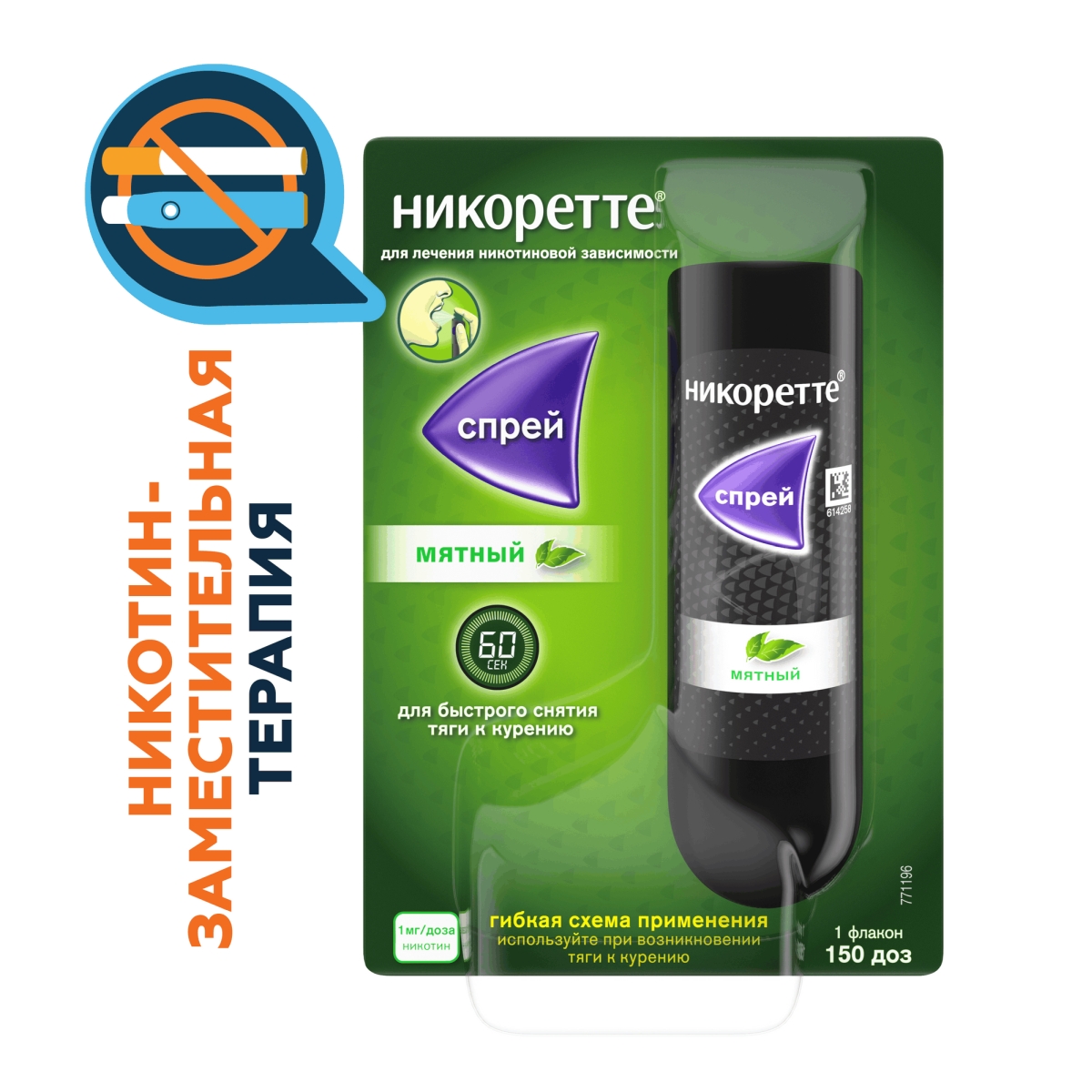 

Никоретте, спрей мятный для рта, 150 доз (13.2 мл)