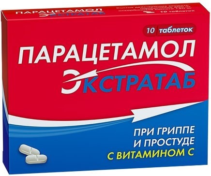 Парацетамол Экстратаб, таблетки с витамином С, 10 шт. аскорбиновая кислота с сахаром малина таблетки 3 г 10 шт