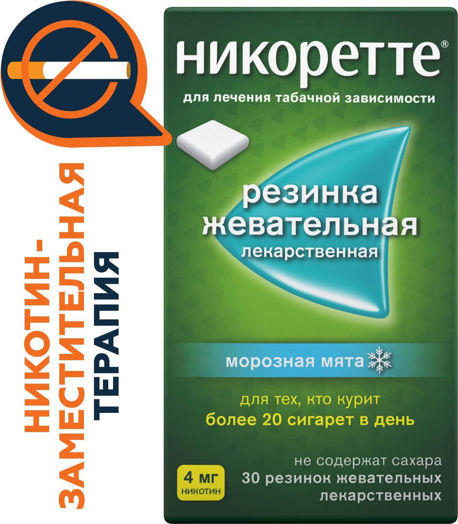 Никоретте, резинка жевательная 4 мг (морозная мята), 30 шт. купить по цене 692 руб. в Щёлкове, инструкция, отзывы в интернет-аптеке Polza.ru