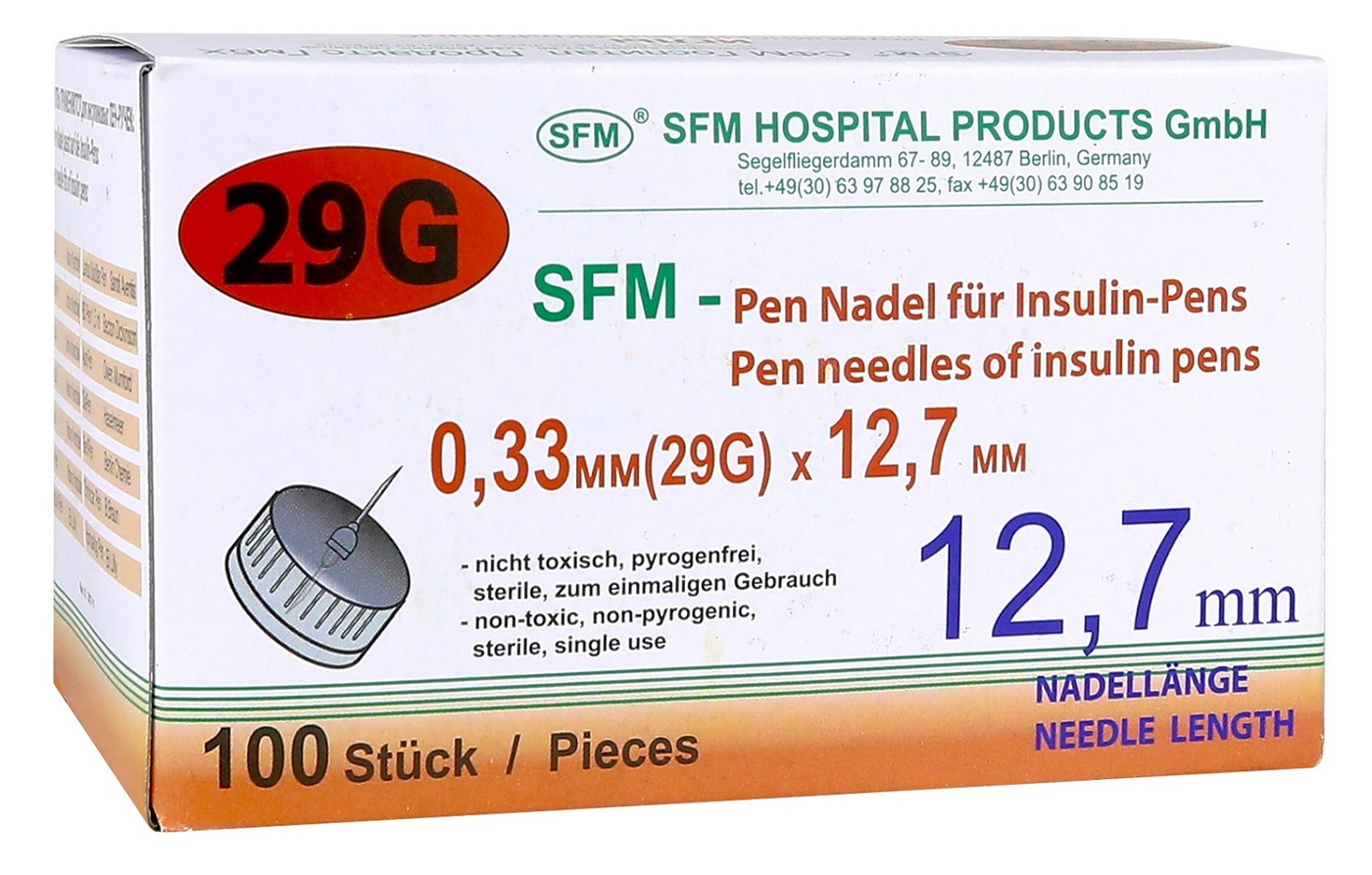SFM Игла для шприц-ручек 29G (0,33 х 12,7 мм), 100 шт. гиалрипайер 10 хондрорепарант протез синовиальной жидкости шприц 2мл игла